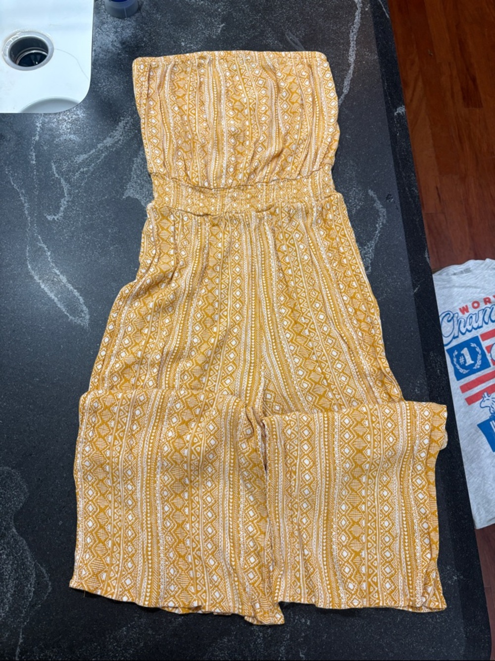 Strapless Yellow Patterned Jumpsuit